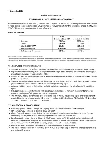 Thumbnail Frontier Developments Financial Report 2024