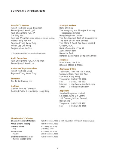 Thumbnail Sino Land Annual Report 1999