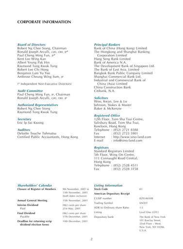 Thumbnail Sino Land Annual Report 2001