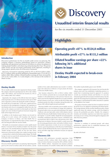 Thumbnail Discovery Limited Half-year Report 2003-h1