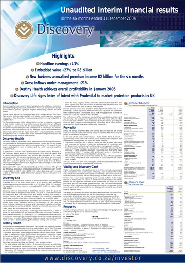 Thumbnail Discovery Limited Half-year Report 2004-h1