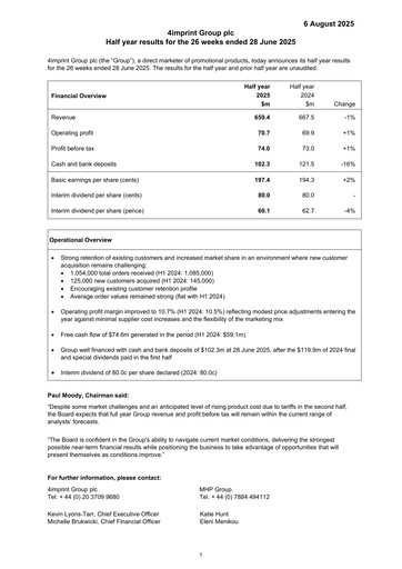 Thumbnail 4imprint Group Half-year Report 2025-h1