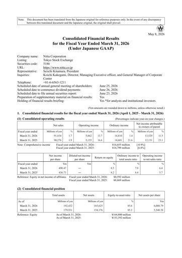 Thumbnail Nitta Corporation Financial Statement fy2026