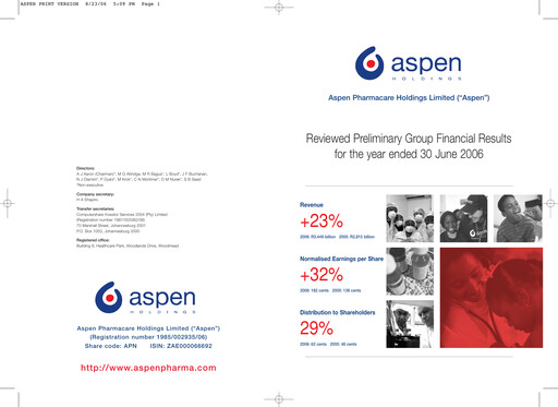 Thumbnail Aspen Pharmacare Financial Statement 2006