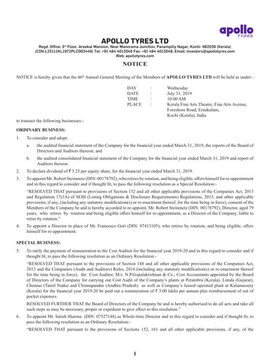 Thumbnail Apollo Tyres Annual Report 2018-2019