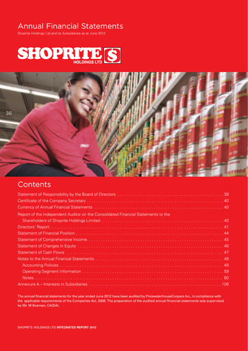 Miniature Shoprite Bilan financier 2012