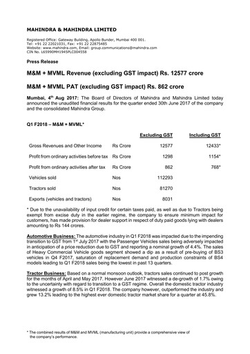Thumbnail Mahindra & Mahindra Quarterly Report 2017-q1