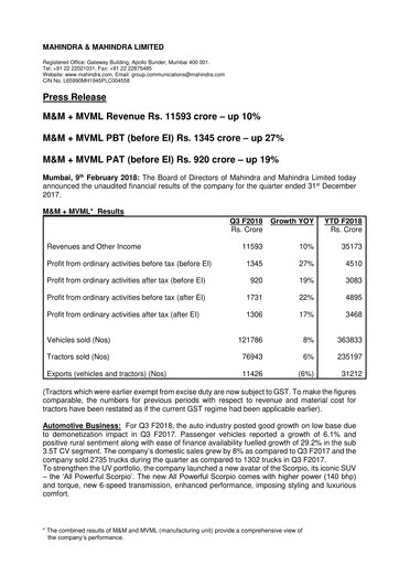 Thumbnail Mahindra & Mahindra Quarterly Report 2017-q3