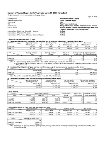 Thumbnail Central Japan Railway Financial Statement fy2008