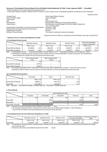 Thumbnail Central Japan Railway Half-year Report 2024-h1