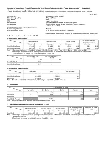 Thumbnail Central Japan Railway Quarterly Report 2026-q1