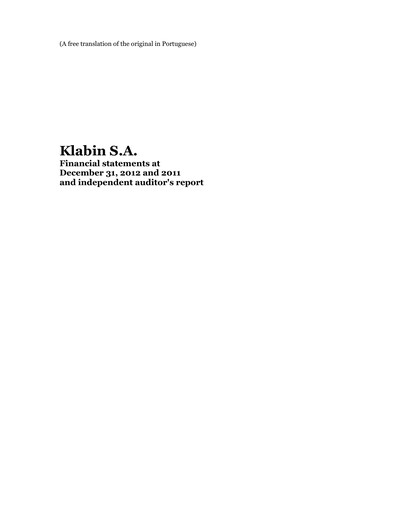 Thumbnail Klabin Financial Statement 2012