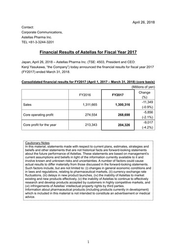 Thumbnail Astellas Pharma Financial Report fy2017