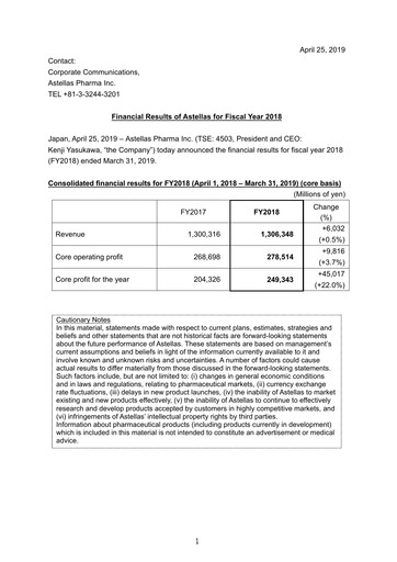 Thumbnail Astellas Pharma Financial Report fy2018