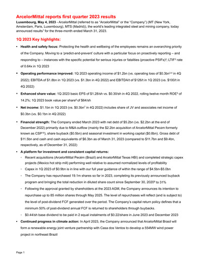 Miniature ArcelorMittal Rapport trimestriel 2023-q1