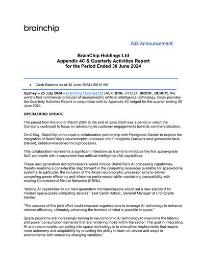 Miniature BrainChip Rapport trimestriel 2024-q2