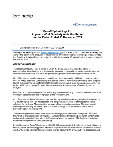 Miniature BrainChip Rapport trimestriel 2024-q4