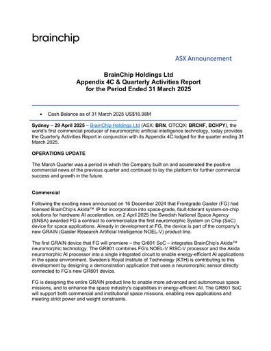 Miniature BrainChip Rapport trimestriel 2025-q1