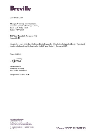 Vorschaubild Breville Group Halbjahresbericht 2014-h1