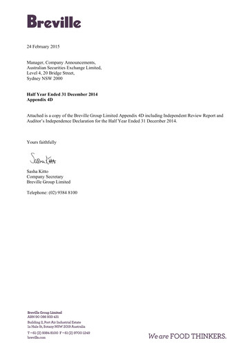 Vorschaubild Breville Group Halbjahresbericht 2015-h1