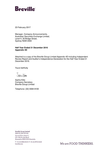Vorschaubild Breville Group Halbjahresbericht 2017-h1