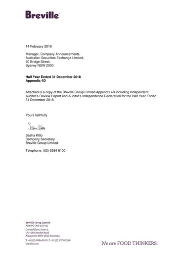 Vorschaubild Breville Group Halbjahresbericht 2019-h1