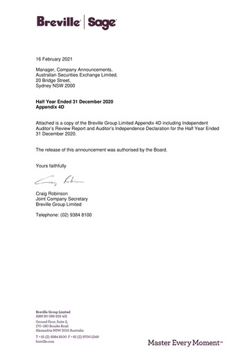 Vorschaubild Breville Group Halbjahresbericht 2021-h1