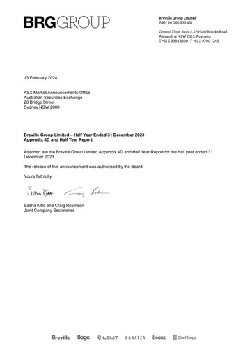 Vorschaubild Breville Group Halbjahresbericht 2024-h1