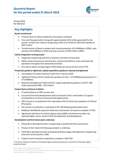 Thumbnail Beach Energy Quarterly Report 2018-q3