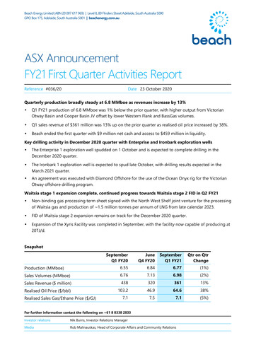 Thumbnail Beach Energy Quarterly Report 2021-q1