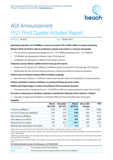 Thumbnail Beach Energy Quarterly Report 2021-q3