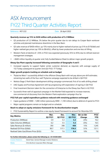 Thumbnail Beach Energy Quarterly Report 2022-q3