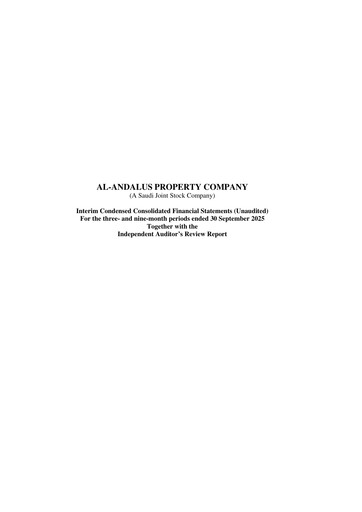 Miniature Alandalus Property Company Rapport trimestriel 2025-q3