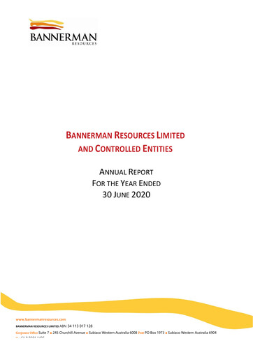 Thumbnail Bannerman Energy Annual Report 2020