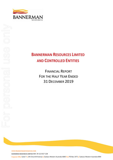 Thumbnail Bannerman Energy Financial Report 2019-h1