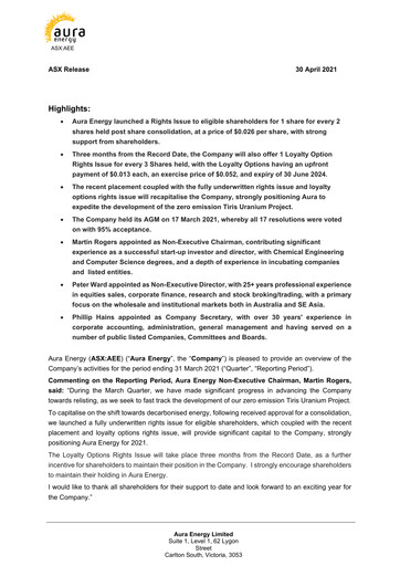 Thumbnail Aura Energy Quarterly Report 2021-q3