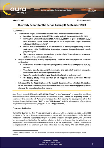 Thumbnail Aura Energy Quarterly Report 2023-q1