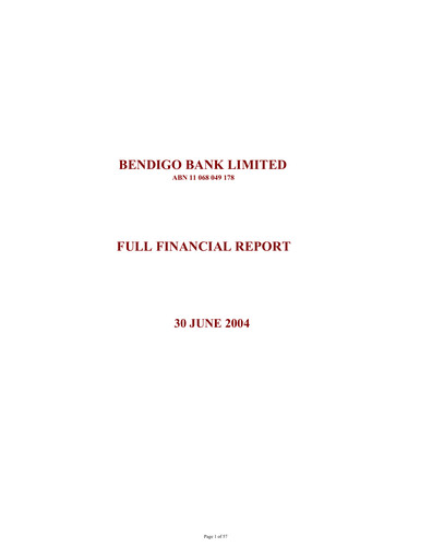 Thumbnail Bendigo and Adelaide Bank Annual Report 2004