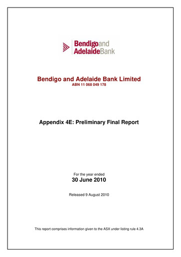 Thumbnail Bendigo and Adelaide Bank Financial Report 2010