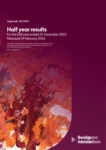 Thumbnail Bendigo and Adelaide Bank Half-year Report 2024-h1