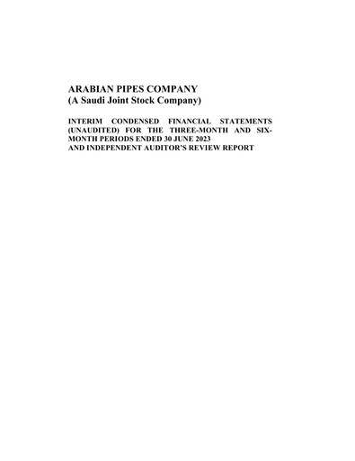 Thumbnail Arabian Pipes Company Quarterly Report 2023-q2