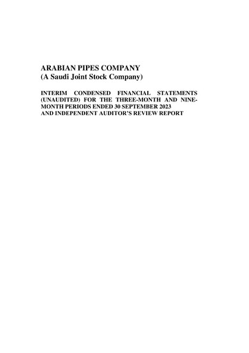 Thumbnail Arabian Pipes Company Quarterly Report 2023-q3