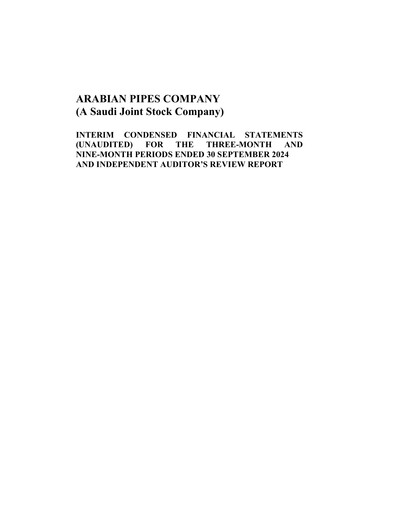 Thumbnail Arabian Pipes Company Quarterly Report 2024-q3