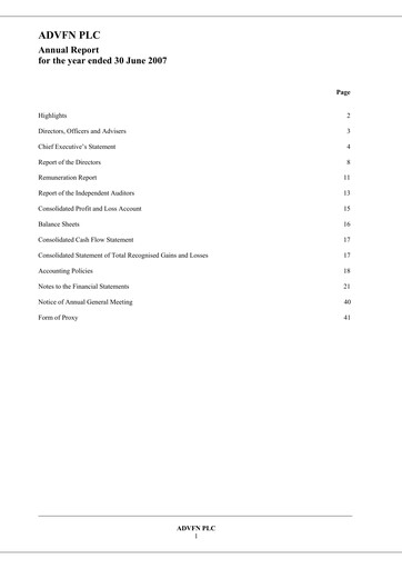 Thumbnail ADVFN Annual Report 2007