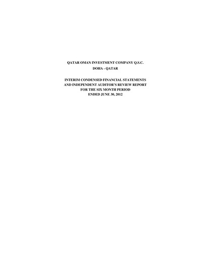 Thumbnail Qatar Oman Investment Company Financial Statement 2012-h1
