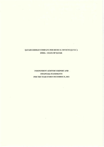 Thumbnail Qatari German Company for Medical Devices Financial Statement 2021