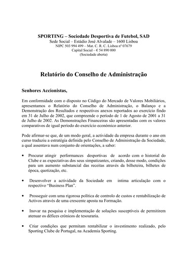 Thumbnail Sporting Clube de Portugal Annual Report 2001-2002