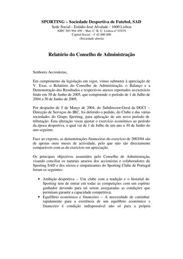 Thumbnail Sporting Clube de Portugal Annual Report 2004-2005
