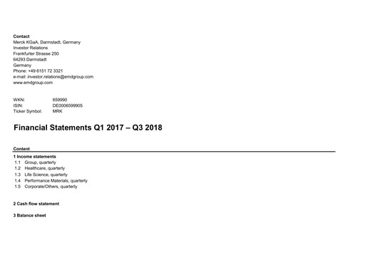 Thumbnail Merck KGaA Financial Statement 2018-q3