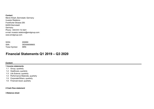 Thumbnail Merck KGaA Financial Statement 2020-q3